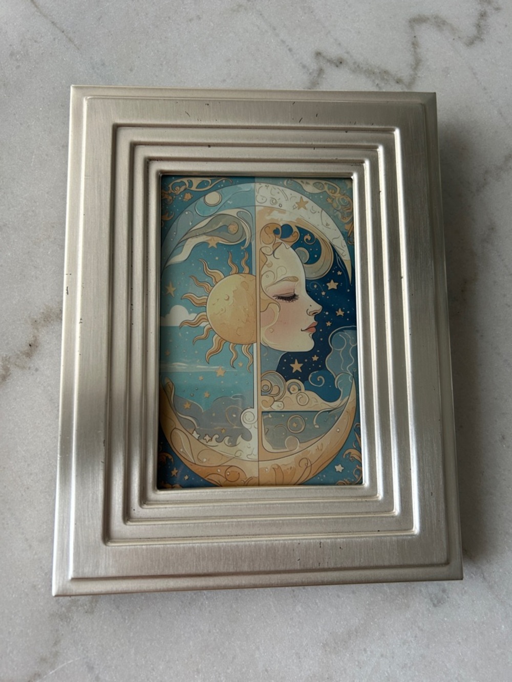 Sun & Moon Art Print in Silver Frame